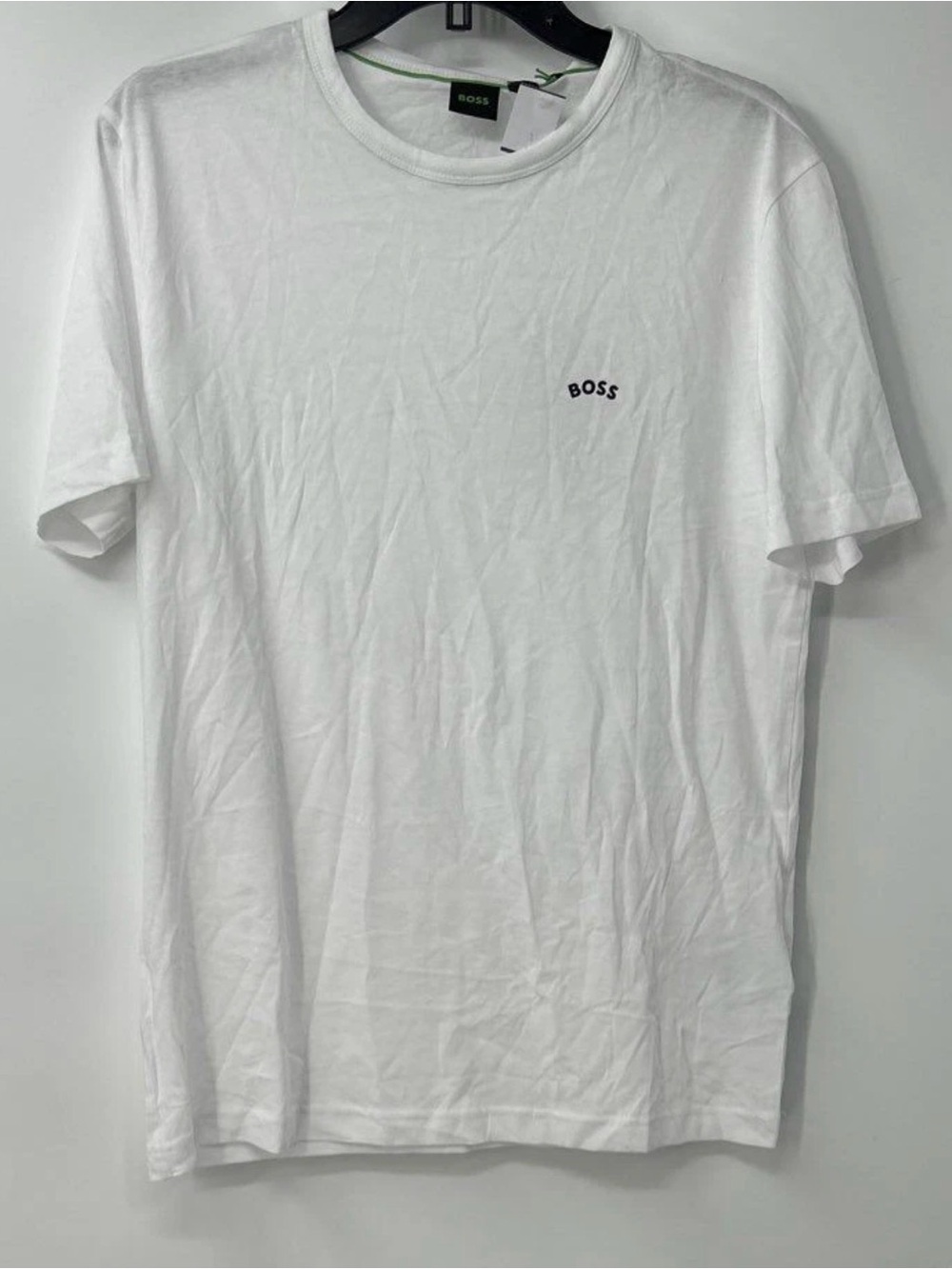 BOSS Men's White Crewneck Tee with Subtle Logo size medium
